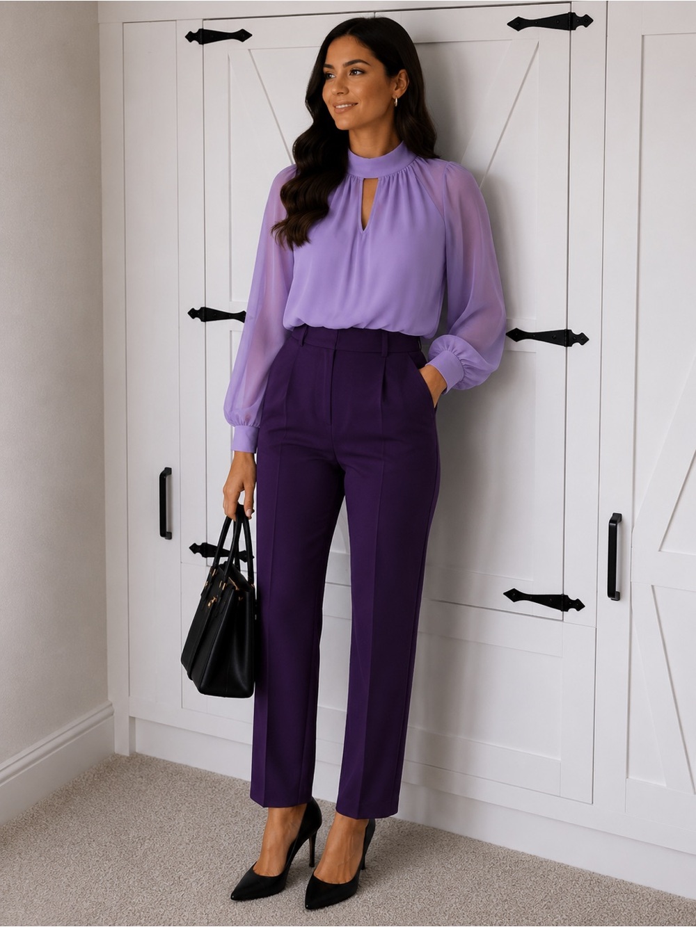 7th Avenue Design Studio New York & Company Lilac Mock Neck Keyhole Blouse